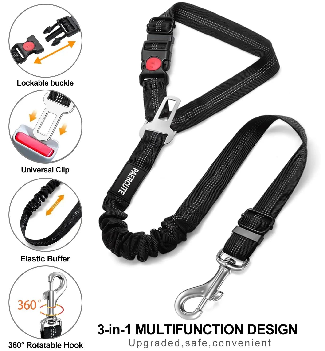 2 in 1 Solid Dog Car Safety Leash
